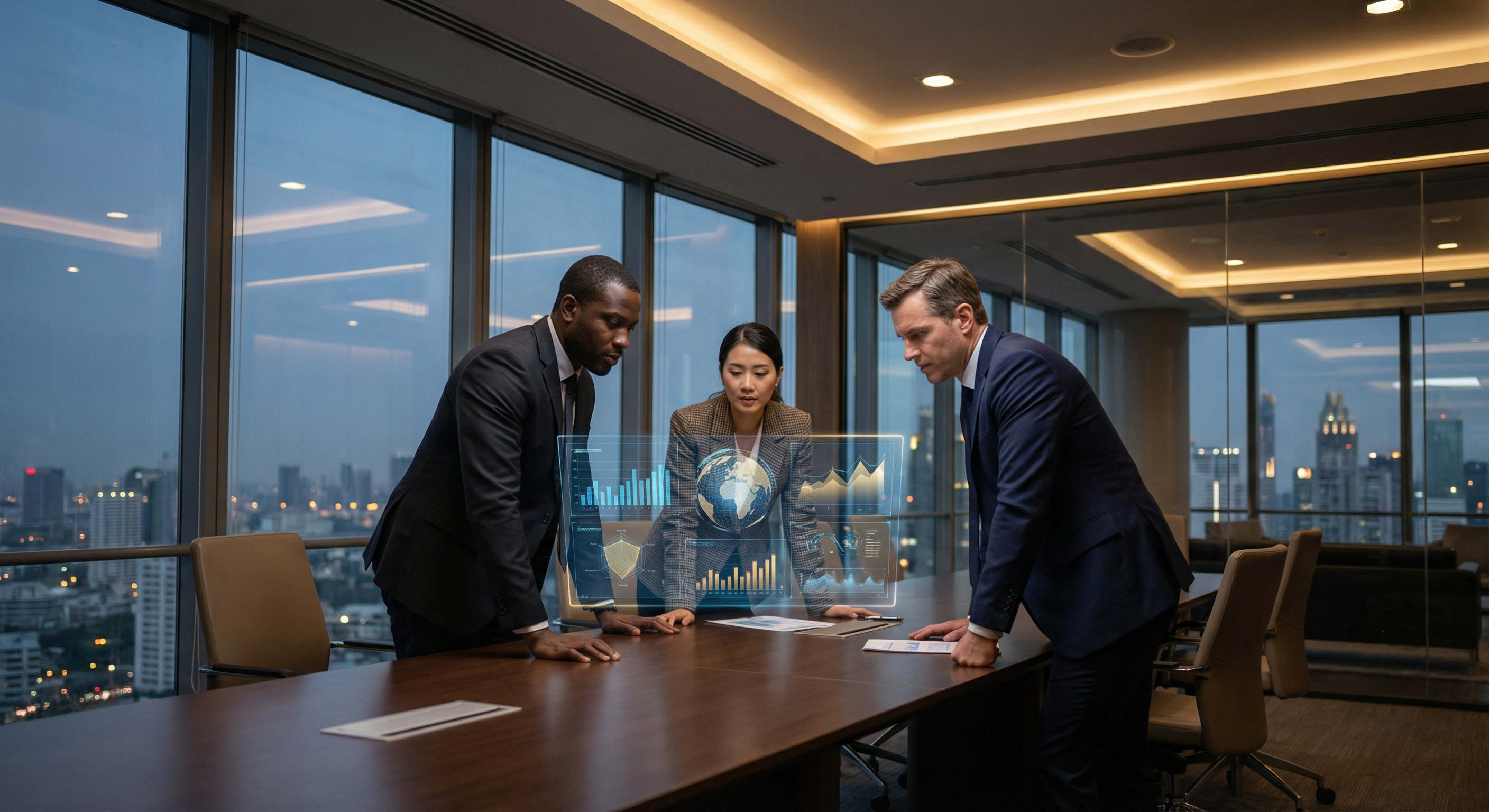 Atlanta Meridian Group executive team collaborating on AI strategy